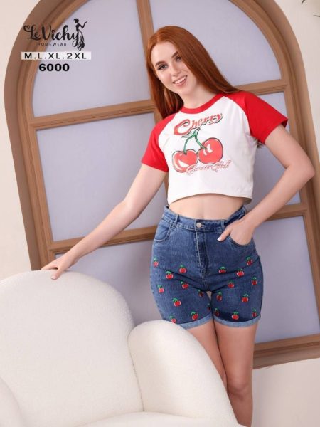 بيجامه حريمي شورت توب وشورت - احمر